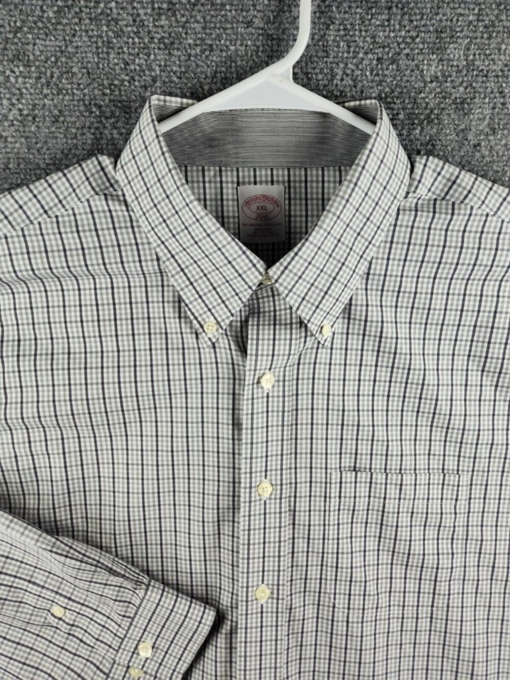 Brooks Brothers Non Iron Button Up Shirt Long Sleeve Gray Check 2XL Cotton Woven